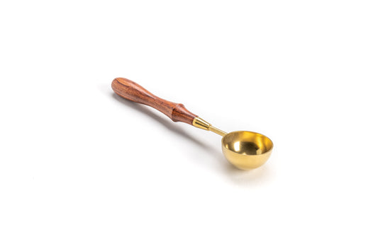 Brown Wood Handle Shiny Gold Melting Spoon